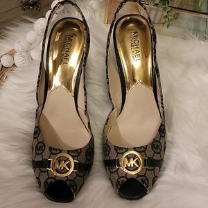 Michael Kors peep toe slingback wedge, Black 9.5